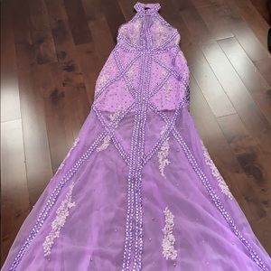 Purple beaded gown NWOT